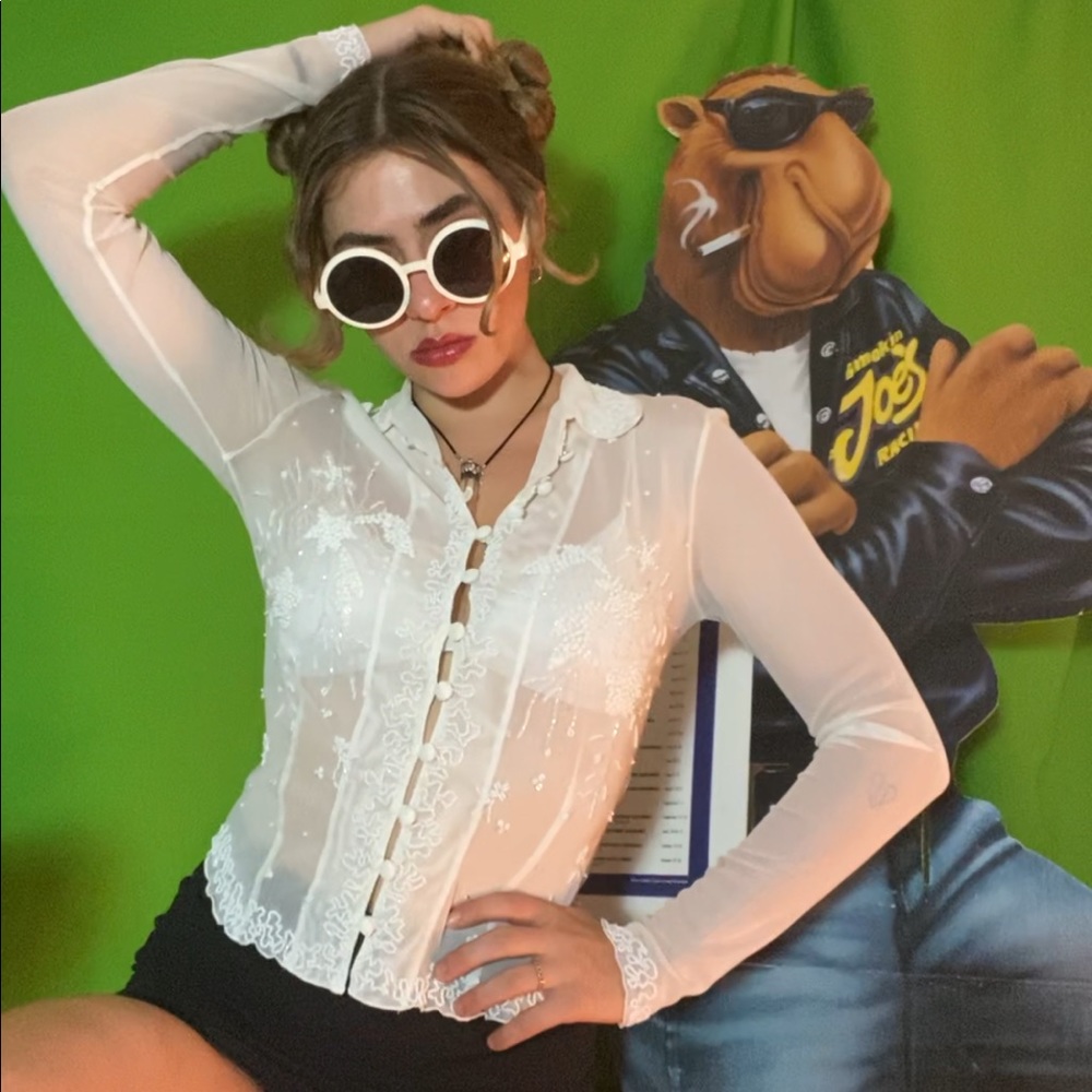 Vintage Beaded Button Down Top